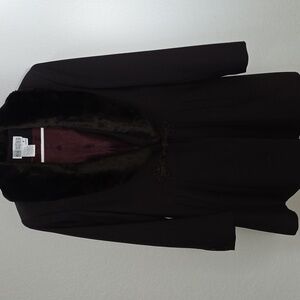 Vintage Dark Brown Coat with Fur Collar